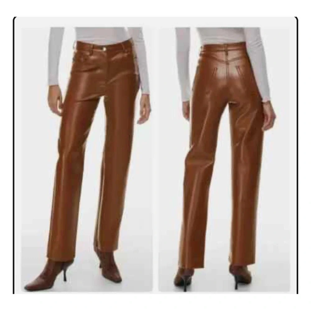 Wilfred Melina Vegan Leather Pants Cognac Brown High Rise Straight Leg Size‎ 00